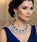 Blue rhodium premium designer american diamond and stone work necklace set