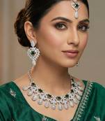 Green rhodium premium designer american diamond and stone work necklace set