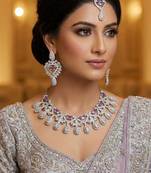 Purple rhodium premium designer american diamond and stone work necklace set