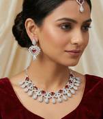 Maroon rhodium premium designer american diamond and stone work necklace set