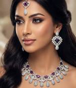 Blue rhodium premium designer american diamond and stone work necklace set