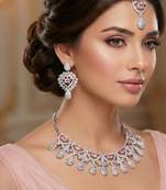 Pink rhodium premium designer american diamond and stone work necklace set