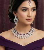 Purple rhodium premium designer american diamond and stone work necklace set