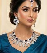 Blue rhodium premium designer american diamond and stone work necklace set