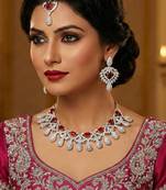 Pink rhodium premium designer american diamond and stone work necklace set