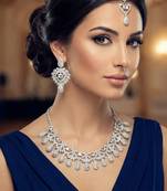 White rhodium premium designer american diamond and stone work necklace set
