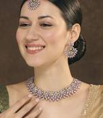 Purple yellow gold premium designer american diamond and stone work necklace set