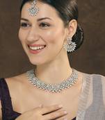 Green rhodium premium designer american diamond and stone work necklace set