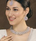 Purple rhodium premium designer american diamond and stone work necklace set