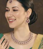 Purple rose gold premium designer american diamond and stone work necklace set
