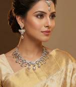 Gold yellow gold premium designer american diamond and stone work necklace set