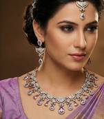 Purple yellow gold premium designer american diamond and stone work necklace set