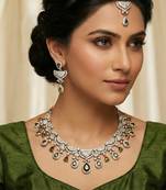 Green yellow gold premium designer american diamond and stone work necklace set