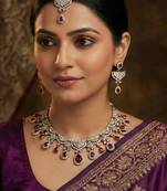 Purple yellow gold premium designer american diamond and stone work necklace set
