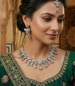 White yellow gold premium designer american diamond and stone work necklace set