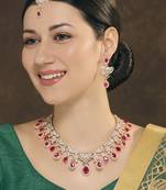 Pink rose gold premium designer american diamond and stone work necklace set