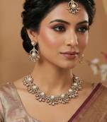 Gold yellow gold premium designer american diamond and stone work necklace set