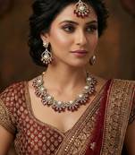 Maroon yellow gold premium designer american diamond and stone work necklace set