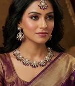 Purple yellow gold premium designer american diamond and stone work necklace set