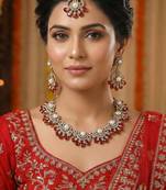 Red yellow gold premium designer american diamond and stone work necklace set