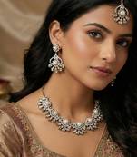 White yellow gold premium designer american diamond and stone work necklace set