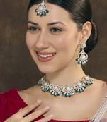 Blue rhodium premium designer american diamond and stone work necklace set