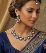Blue yellow gold premium designer american diamond and stone work necklace set