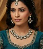 Green yellow gold premium designer american diamond and stone work necklace set