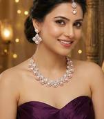 White rose gold premium designer american diamond and stone work necklace set