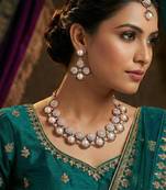 Green rose gold premium designer american diamond and stone work necklace set