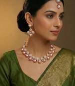 rose gold premium designer american diamond and stone work necklace set