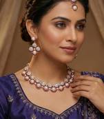 Blue rose gold premium designer american diamond and stone work necklace set