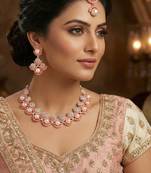 Pink rose gold premium designer american diamond and stone work necklace set