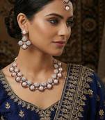 Blue rose gold premium designer american diamond and stone work necklace set