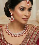 Pink rose gold premium designer american diamond and stone work necklace set