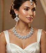 White rhodium premium designer american diamond and stone work necklace set
