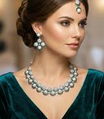 Green rhodium premium designer american diamond and stone work necklace set