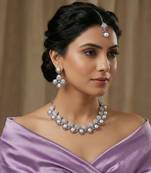 Purple rhodium premium designer american diamond and stone work necklace set