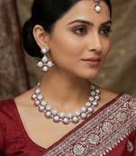 Maroon rhodium premium designer american diamond and stone work necklace set