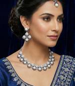 Blue rhodium premium designer american diamond and stone work necklace set