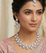 Pink rhodium premium designer american diamond and stone work necklace set