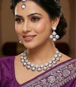 Purple rhodium premium designer american diamond and stone work necklace set