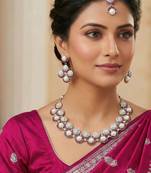 Pink rhodium premium designer american diamond and stone work necklace set