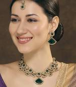 Green yellow gold premium designer american diamond and stone work necklace set