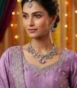 Purple yellow gold premium designer american diamond and stone work necklace set