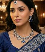 Blue yellow gold premium designer american diamond and stone work necklace set