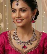 Pink yellow gold premium designer american diamond and stone work necklace set