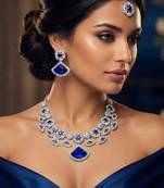 Blue rhodium premium designer american diamond and stone work necklace set