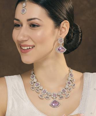 Purple rhodium premium designer american diamond and stone work necklace set 1