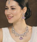 Purple rhodium premium designer american diamond and stone work necklace set